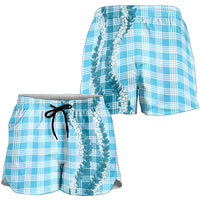 Blue Hawaii Palaka Shorts for Women Hawaiian Honohono Lei