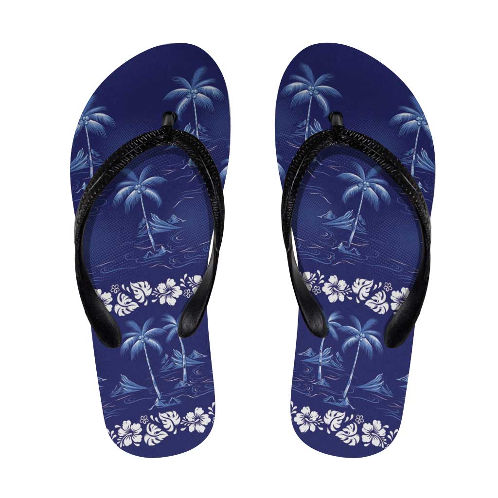 Blue Hawaii Palm Tree Hibiscus Flip Flops Fantasy Summer Vibe