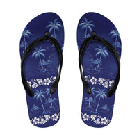 Blue Hawaii Palm Tree Hibiscus Flip Flops Fantasy Summer Vibe