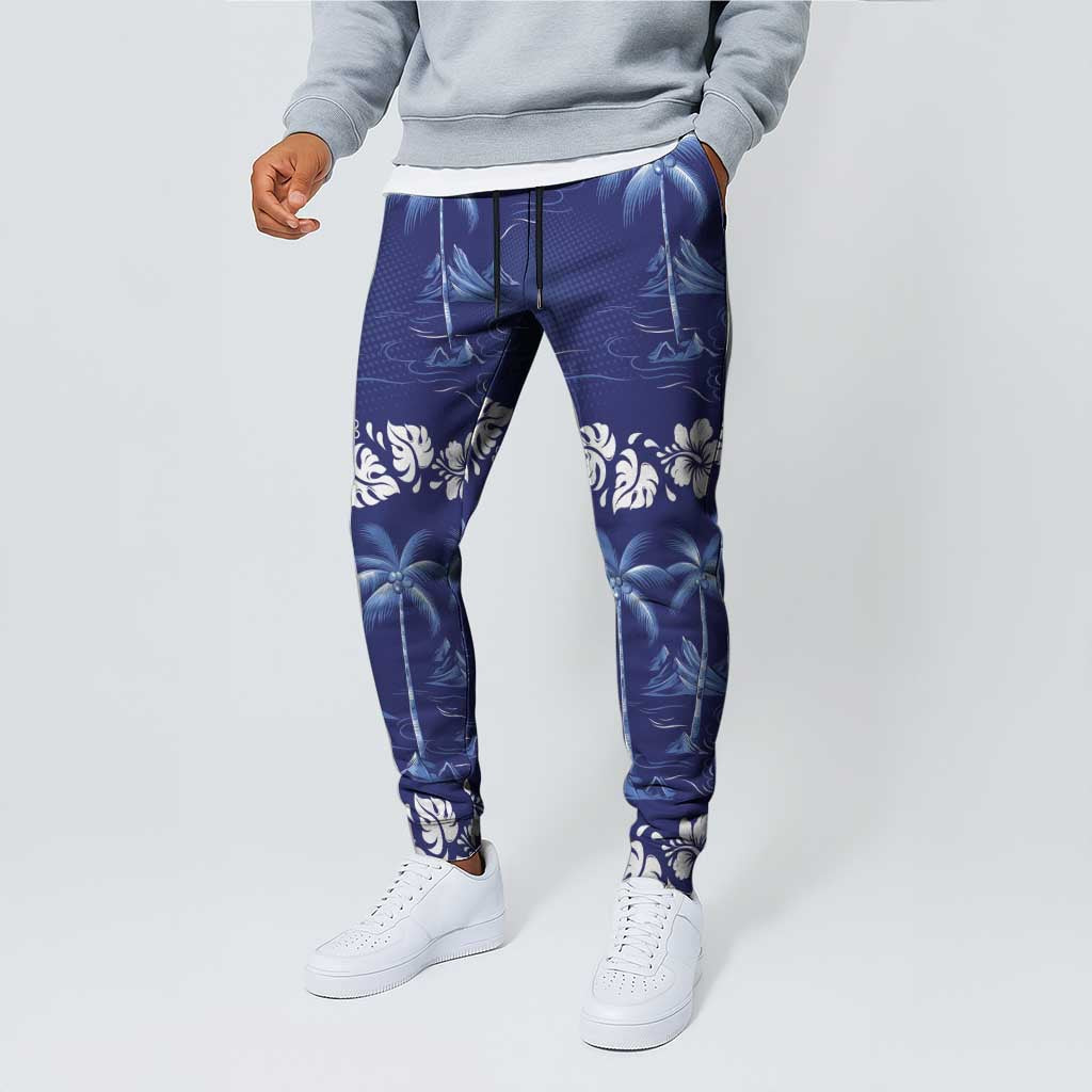 Blue Hawaii Palm Tree Hibiscus Jogger Pants Fantasy Summer Vibe LT01 - Polynesian Pride