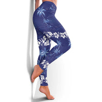 Blue Hawaii Palm Tree Hibiscus Leggings Fantasy Summer Vibe LT01 - Polynesian Pride