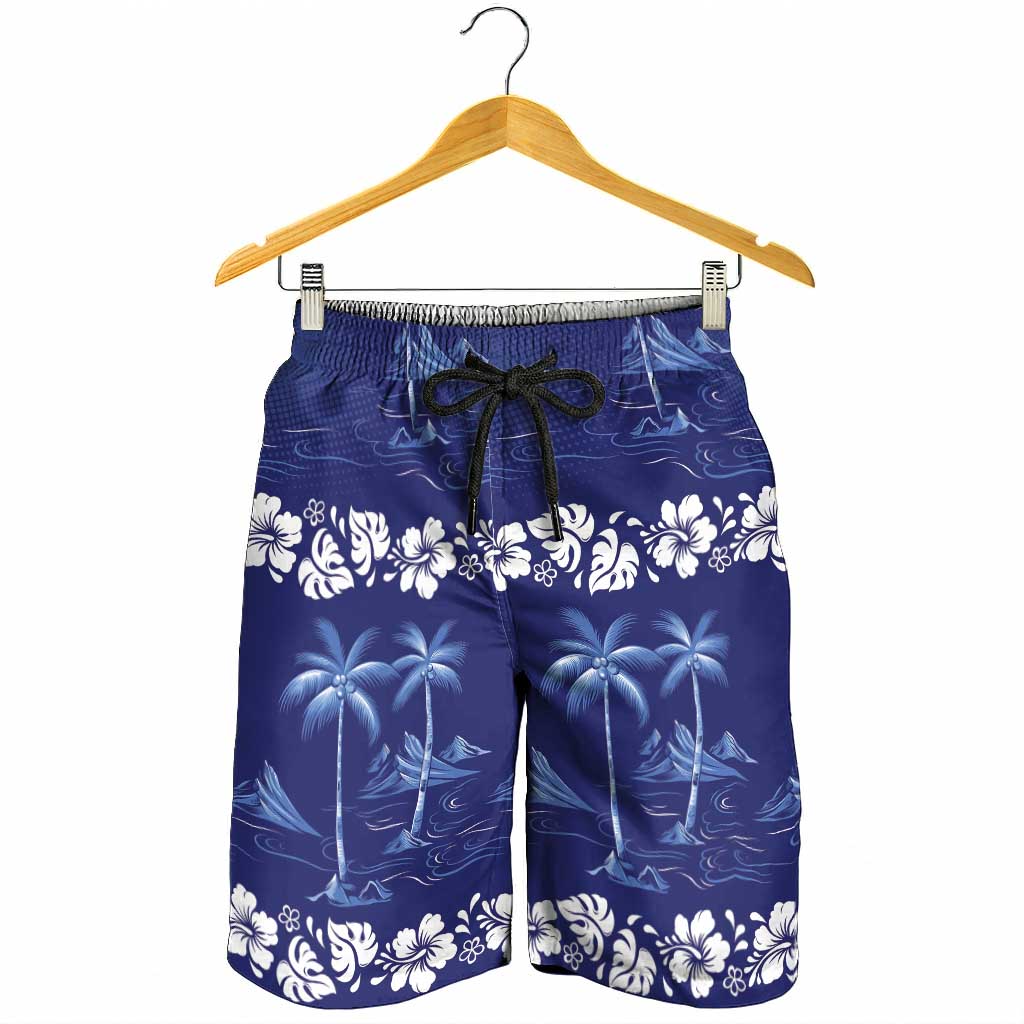Blue Hawaii Palm Tree Hibiscus Shorts for Men Fantasy Summer Vibe LT01 - Polynesian Pride