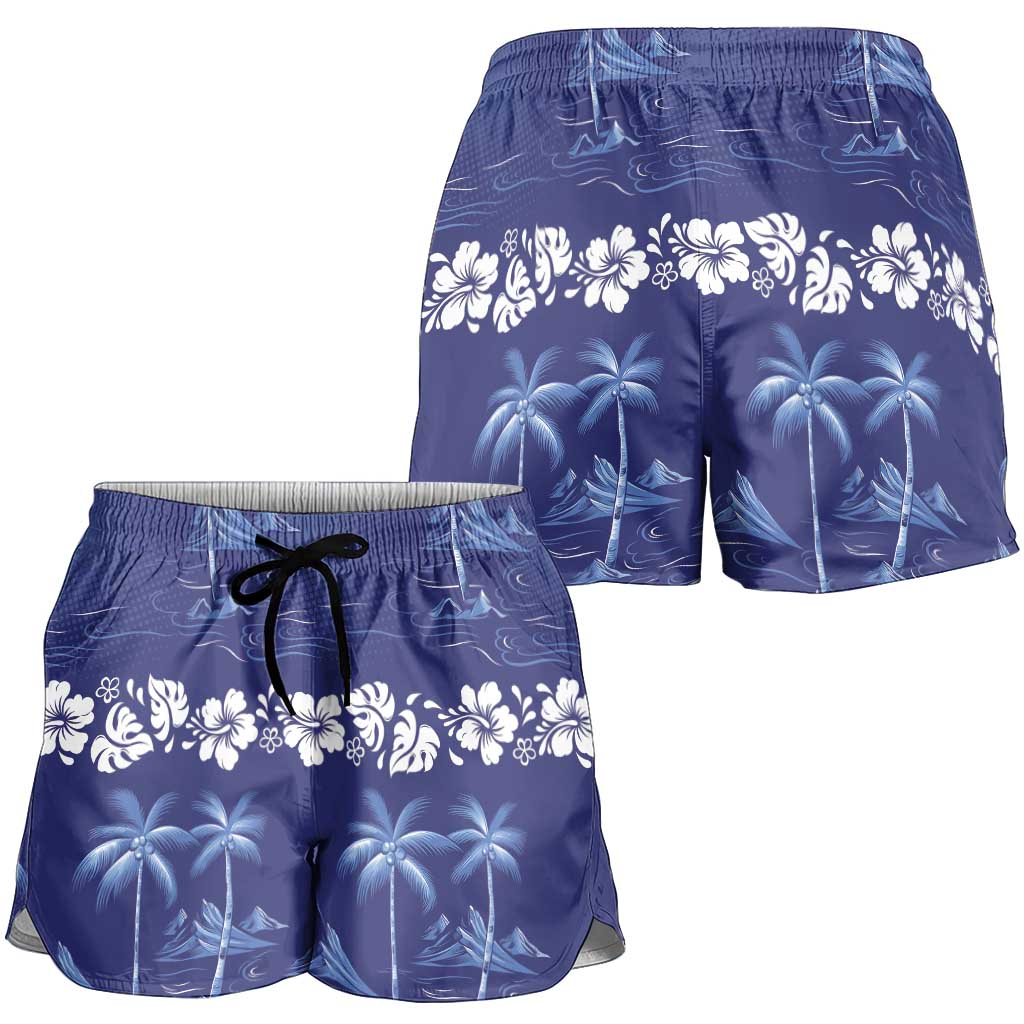 Blue Hawaii Palm Tree Hibiscus Shorts for Women Fantasy Summer Vibe LT01 - Polynesian Pride