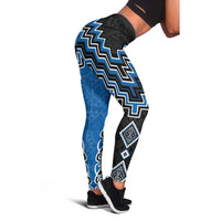 Blue Niho Taniwha Mix Poutama Leggings Unique Taniko Aotearoa - Polynesian Pride
