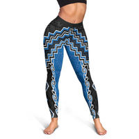 Blue Niho Taniwha Mix Poutama Leggings Unique Taniko Aotearoa - Polynesian Pride