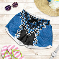 Blue Niho Taniwha Mix Poutama Shorts for Women Unique Taniko Aotearoa - Polynesian Pride