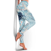 Blue Palaka Crane and Flowers Leggings Japan Heritage Spirit LT9 - Polynesian Pride