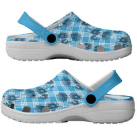 Blue Palaka Hawaii Clogs Shoes Hawaiian Lehua Blossoms