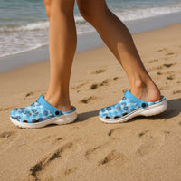 Blue Palaka Hawaii Clogs Shoes Hawaiian Lehua Blossoms