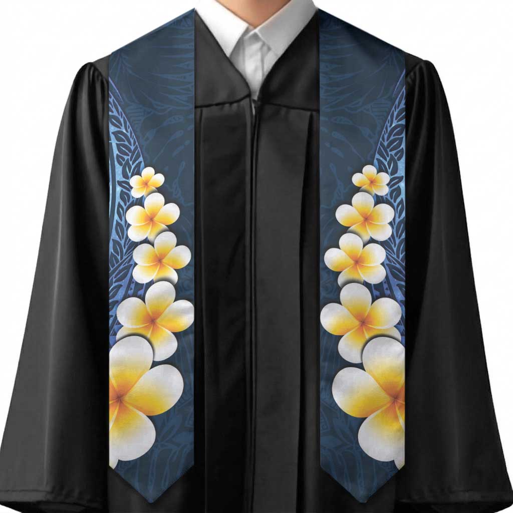 Blue Polynesia Graduation Stole Plumeria Tropical Leaves With Galaxy Polynesian Art