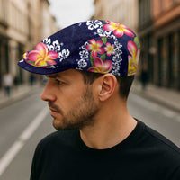 Blue Polynesia Jeff Hat Plumeria With Hibiscus Pattern Tropical Vibes - Polynesian Pride