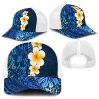 Blue Polynesia Mesh Trucker Cap Plumeria Tropical Leaves With Galaxy Polynesian Art - Polynesian Pride