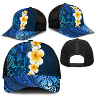 Blue Polynesia Mesh Trucker Cap Plumeria Tropical Leaves With Galaxy Polynesian Art - Polynesian Pride