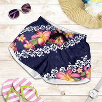 Blue Polynesia Shorts for Women Plumeria With Hibiscus Pattern Tropical Vibes - Polynesian Pride