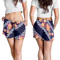 Blue Polynesia Shorts for Women Plumeria With Hibiscus Pattern Tropical Vibes - Polynesian Pride