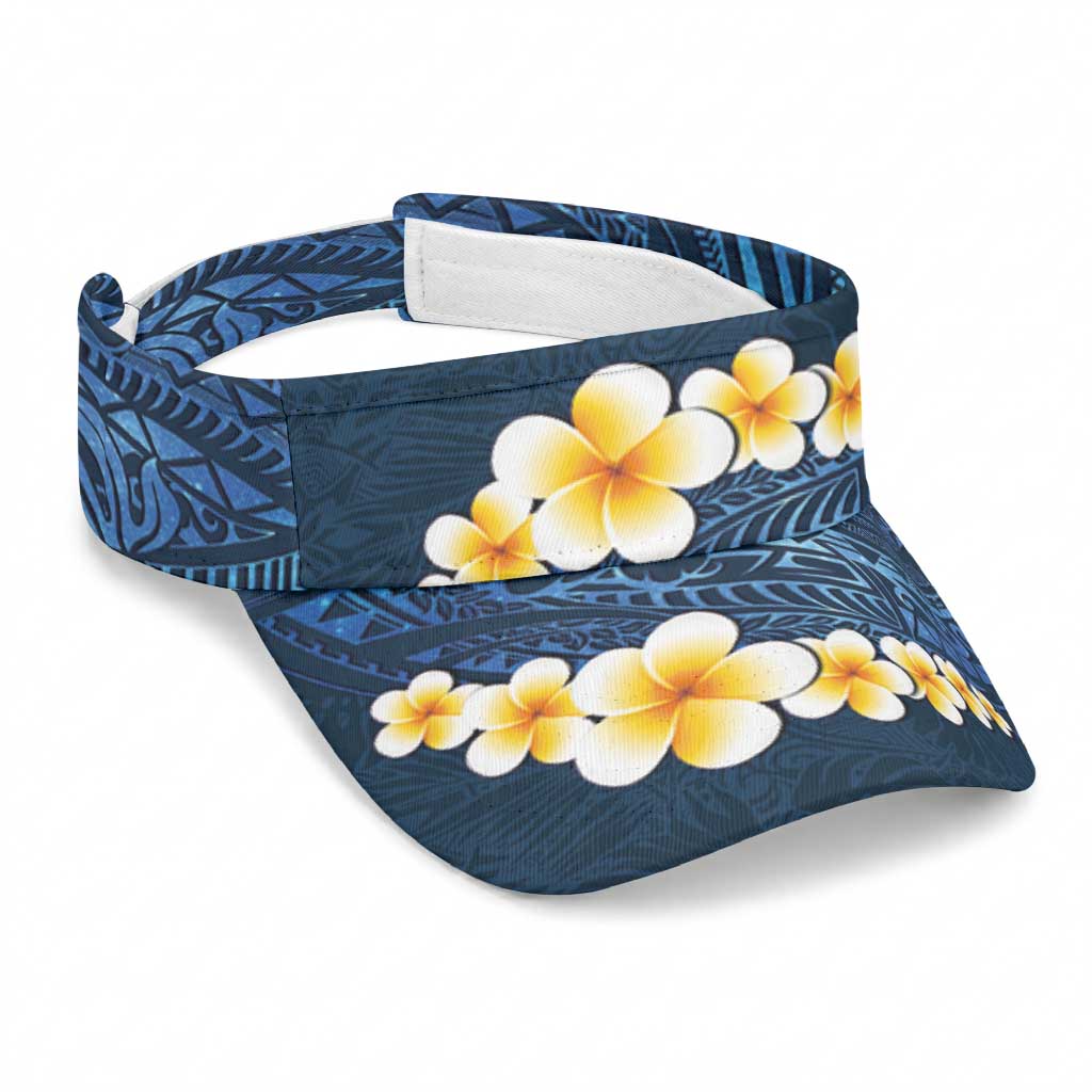 Blue Polynesia Sun Visor Cap Plumeria Tropical Leaves With Galaxy Polynesian Art
