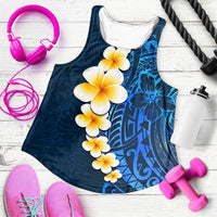 Blue Polynesia Women Racerback Tank Plumeria Tropical Leaves With Galaxy Polynesian Art LT14 Blue - Polynesian Pride