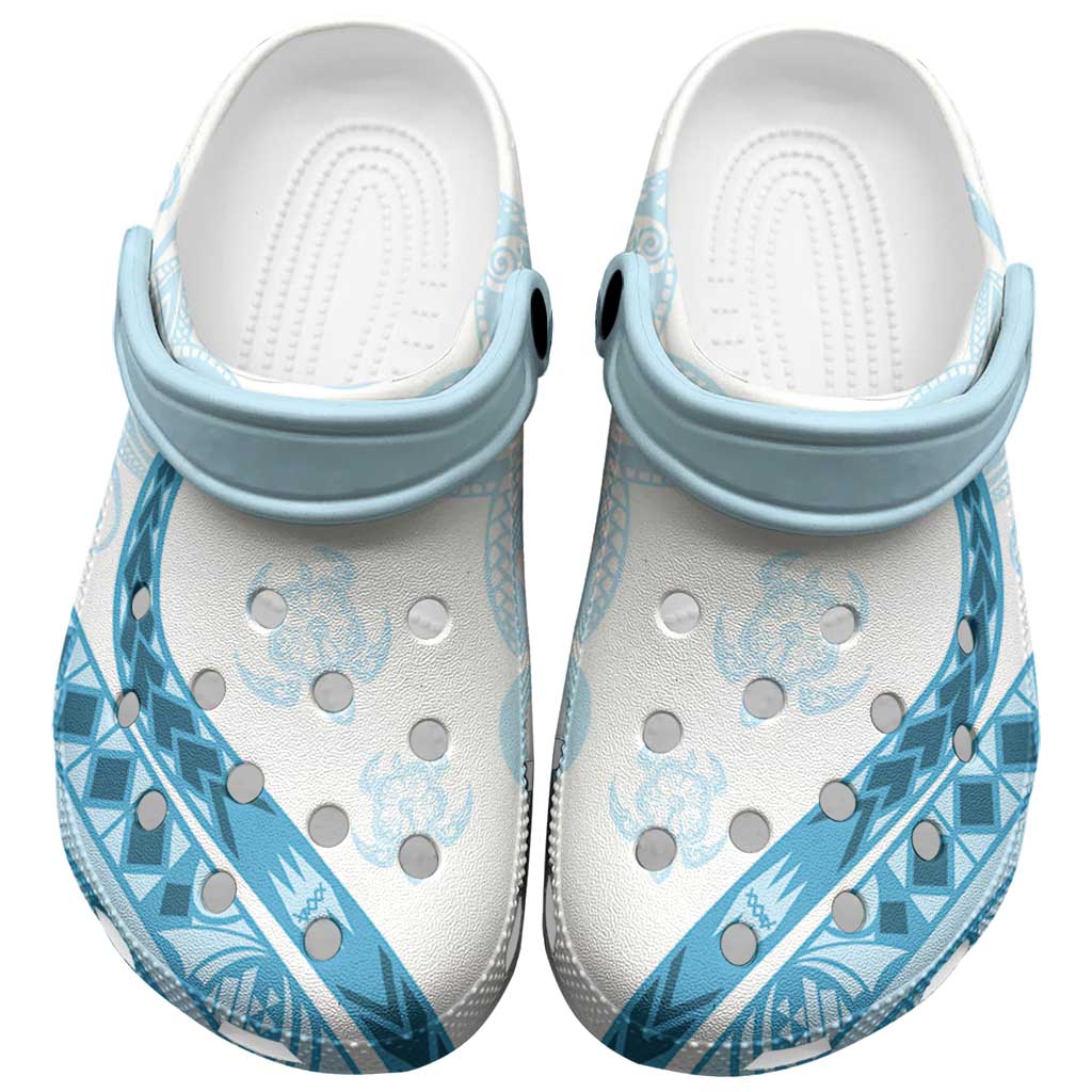 Blue Polynesian Tribal Turtle Floral Pattern Clogs Shoes - Polynesian Pride