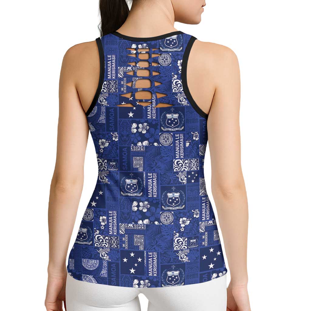 Blue Samoa Manuia Le Kerisimasi Hollow Tank Top Pacific Patchwork Xmas Vibes - Polynesian Pride