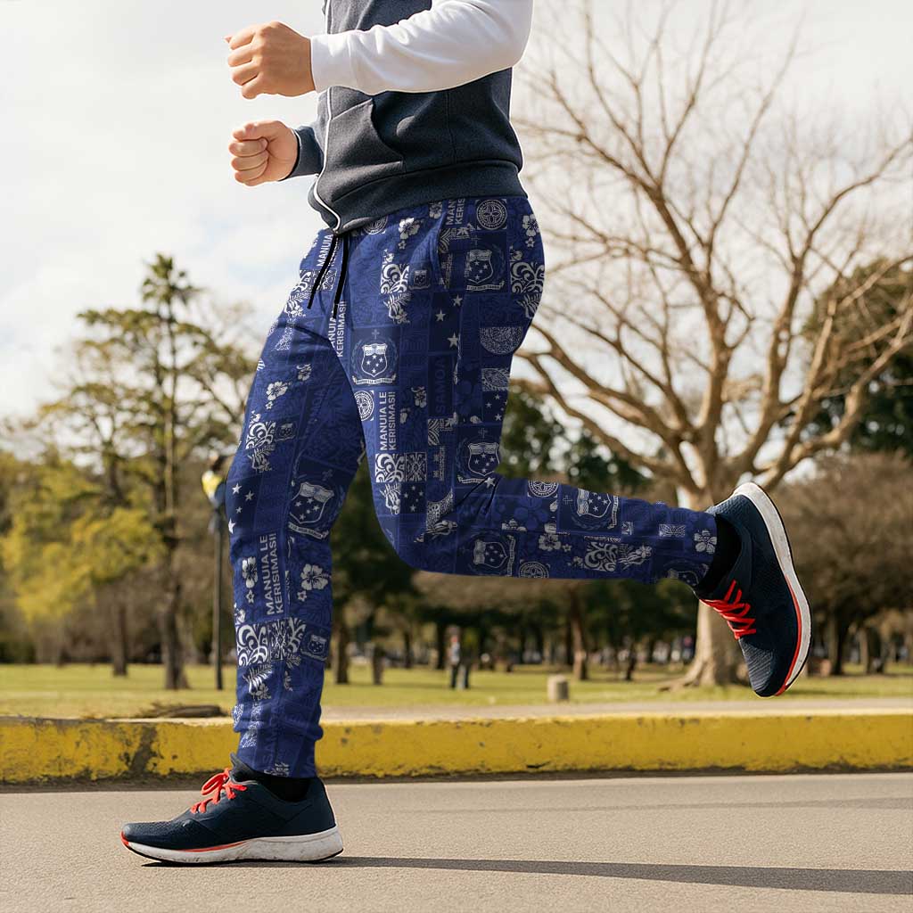 Blue Samoa Manuia Le Kerisimasi Jogger Pants Pacific Patchwork Xmas Vibes - Polynesian Pride