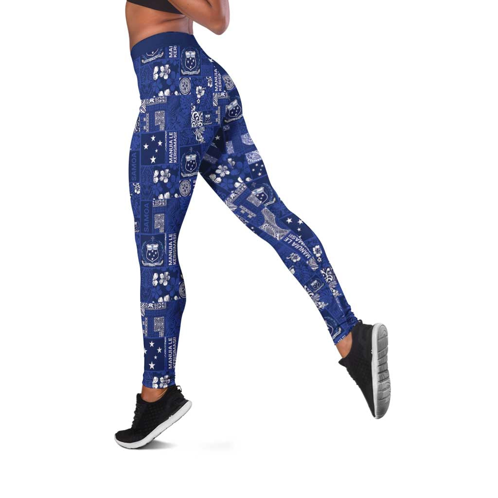 Blue Samoa Manuia Le Kerisimasi Leggings Pacific Patchwork Xmas Vibes - Polynesian Pride