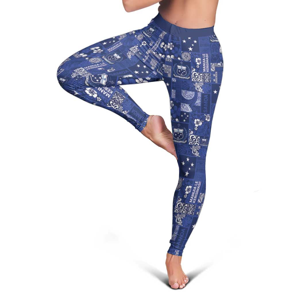 Blue Samoa Manuia Le Kerisimasi Leggings Pacific Patchwork Xmas Vibes - Polynesian Pride