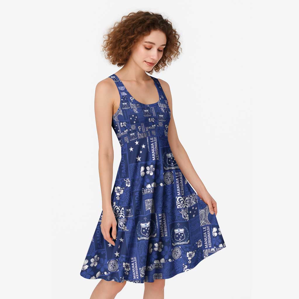 Blue Samoa Manuia Le Kerisimasi Midi Dress Pacific Patchwork Xmas Vibes - Polynesian Pride