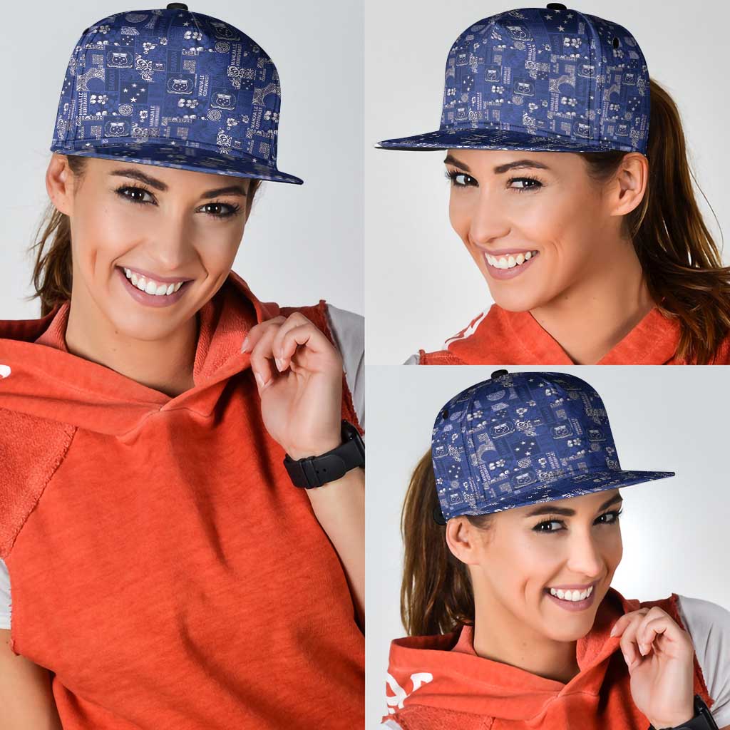 Blue Samoa Manuia Le Kerisimasi Snapback Cap Pacific Patchwork Xmas Vibes - Polynesian Pride