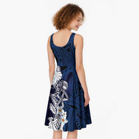 Blue Samoa Tattoo Midi Dress Plumeria Samoan Ocean Tatau Pattern - Polynesian Pride