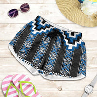 Blue Taniko Aotearoa Shorts for Women Niho Taniwha Mix Poutama