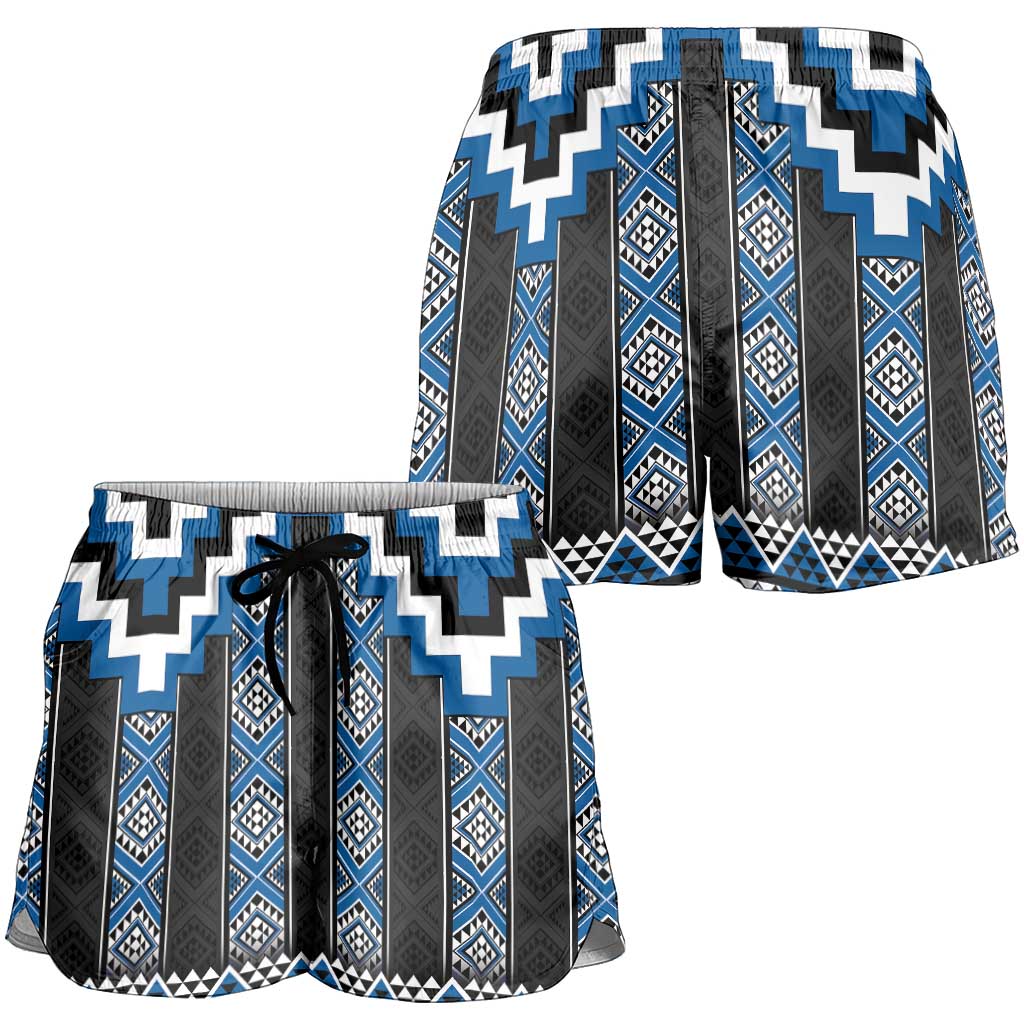 Blue Taniko Aotearoa Shorts for Women Niho Taniwha Mix Poutama