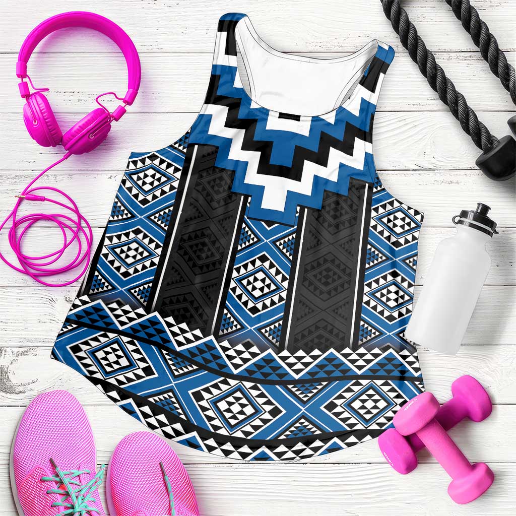 Blue Taniko Aotearoa Women Racerback Tank Niho Taniwha Mix Poutama LT14 Blue - Polynesian Pride