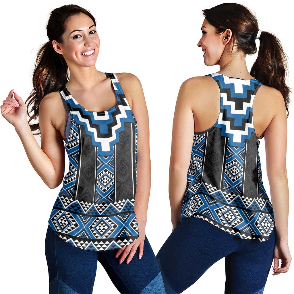 Blue Taniko Aotearoa Women Racerback Tank Niho Taniwha Mix Poutama LT14