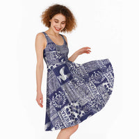 Blue Tonga Kilisimasi Fiefia Midi Dress Pacific Patchwork Xmas Vibes - Polynesian Pride
