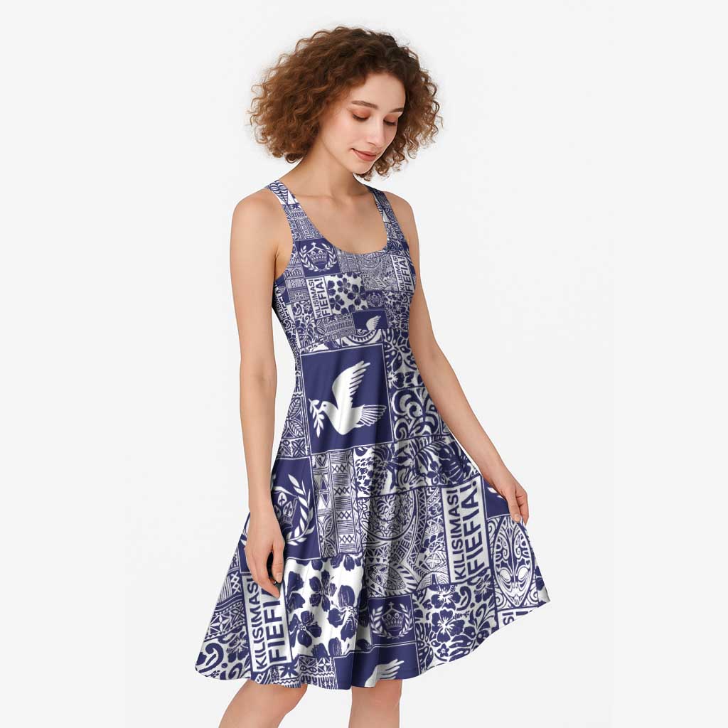 Blue Tonga Kilisimasi Fiefia Midi Dress Pacific Patchwork Xmas Vibes - Polynesian Pride