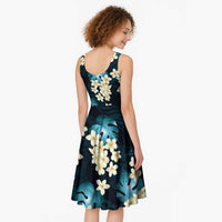 Blue Tropical Hawaii Midi Dress Seamless Monstera Plumeria Hawaiian Pattern - Polynesian Pride