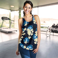 Blue Tropical Hawaii Women Racerback Tank Seamless Monstera Plumeria Hawaiian Pattern - Polynesian Pride