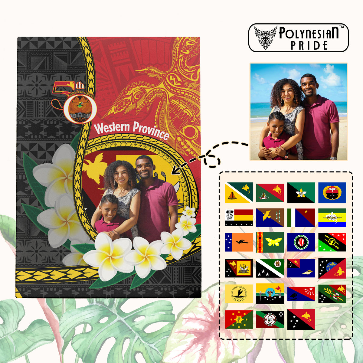 Custom Photo Papua New Guinea Provinces Canvas Wall Art 50th Anniversary Plumeria PNG Provinces Flag CTM14