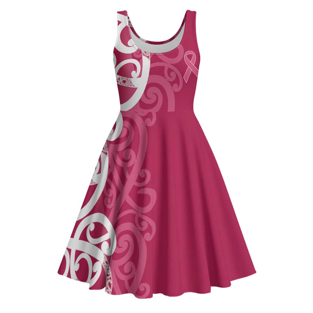 Breast Cancer Awareness Maori Midi Dress Koru Kowhaiwhai - Polynesian Pride