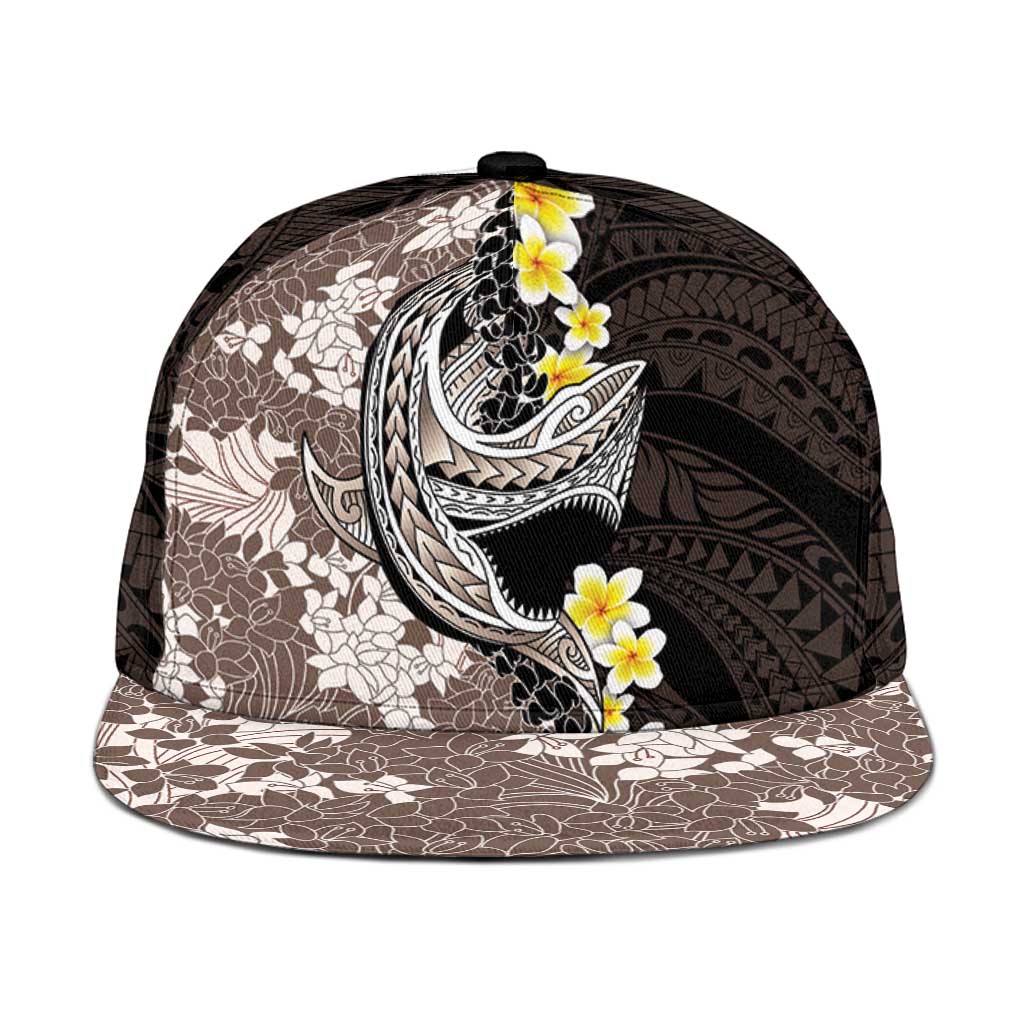 Brown and Black Hawaii Shark Tattoo Snapback Cap Puakenikeni Lei Plumeria Polynesian Pattern LT14 One Size Black - Polynesian Pride