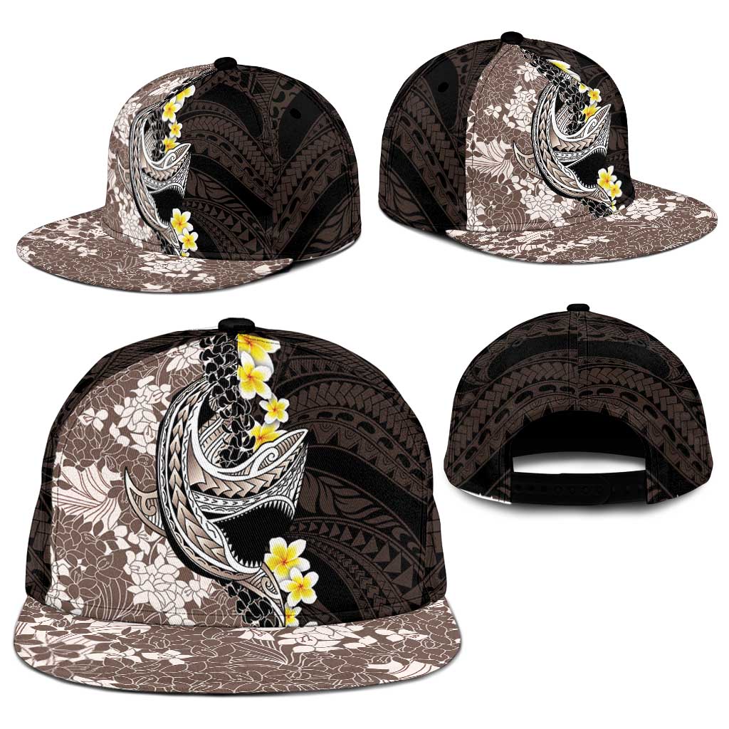 Brown and Black Hawaii Shark Tattoo Snapback Cap Puakenikeni Lei Plumeria Polynesian Pattern LT14 - Polynesian Pride