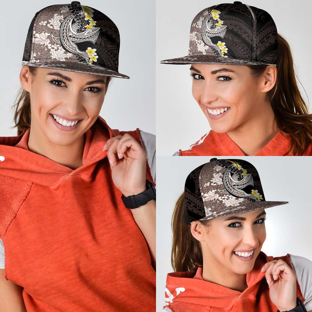 Brown and Black Hawaii Shark Tattoo Snapback Cap Puakenikeni Lei Plumeria Polynesian Pattern LT14 - Polynesian Pride
