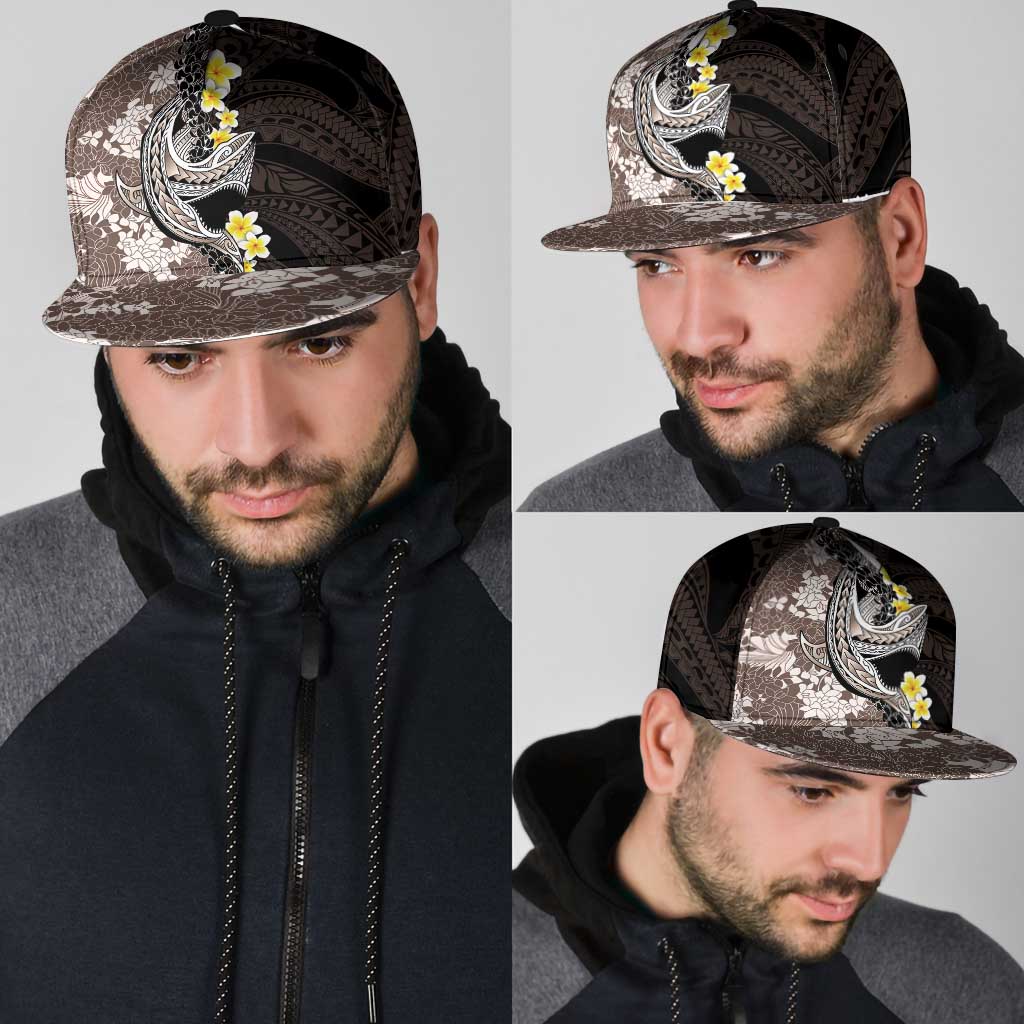 Brown and Black Hawaii Shark Tattoo Snapback Cap Puakenikeni Lei Plumeria Polynesian Pattern LT14 - Polynesian Pride