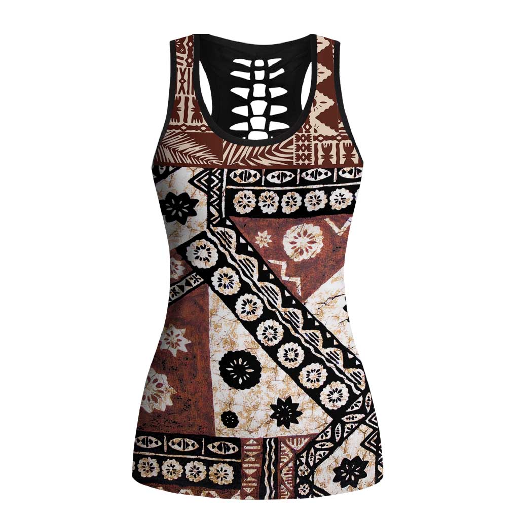 Brown Bula Fiji Hollow Tank Top Unique Masi Tapa Pattern - Polynesian Pride