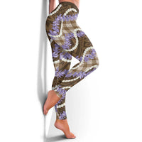 Brown Hawaii Palaka Honohono Pikake Leggings Hawaiian Orchid Lei Polynesian Pattern LT14 - Polynesian Pride