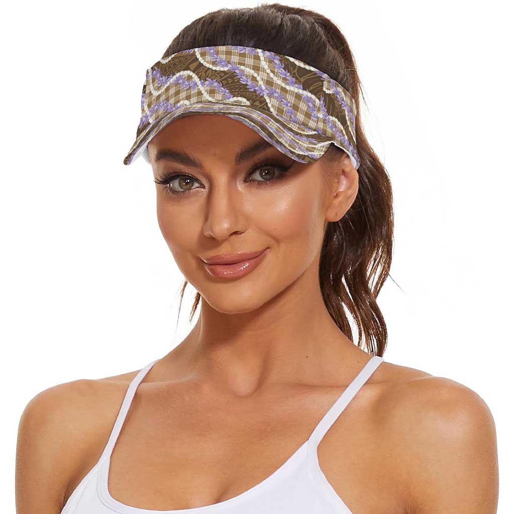 Brown Hawaii Palaka Honohono Pikake Sun Visor Cap Hawaiian Orchid Lei Polynesian Pattern