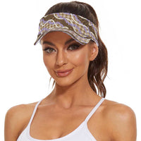 Brown Hawaii Palaka Honohono Pikake Sun Visor Cap Hawaiian Orchid Lei Polynesian Pattern