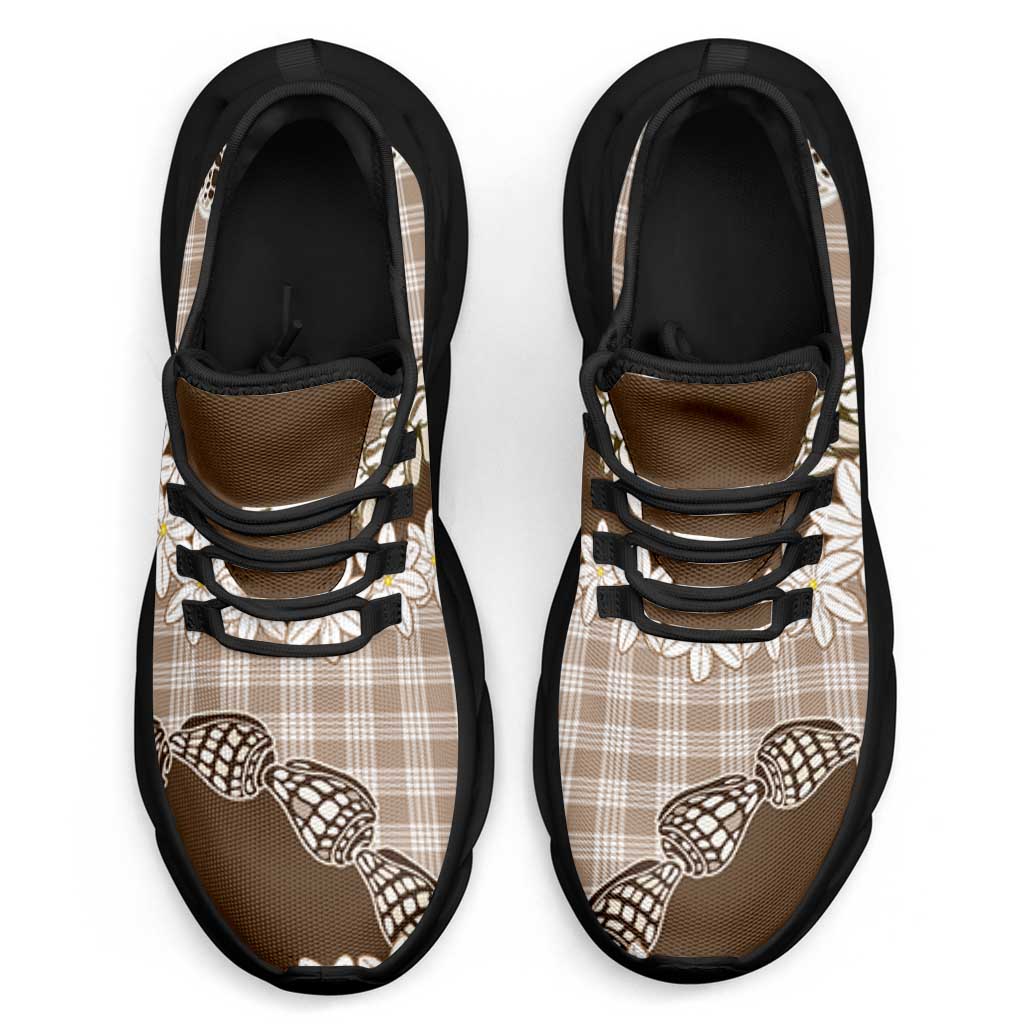 Brown Hawaii Tiare and Shell Lei Clunky Sneakers Hawaiian Palaka Luxury Vibes LT14 - Polynesian Pride