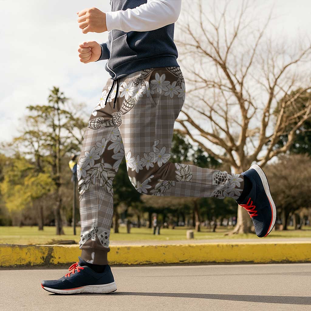 Brown Hawaii Tiare and Shell Lei Jogger Pants Hawaiian Palaka Luxury Vibes - Polynesian Pride