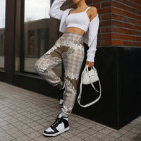 Brown Hawaii Tiare and Shell Lei Jogger Pants Hawaiian Palaka Luxury Vibes - Polynesian Pride